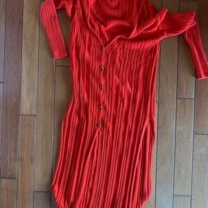 Free People Vibrant Red Button-Up long sweater